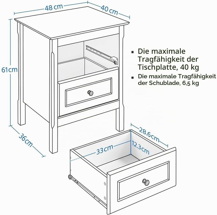 Yaheetech Nachttisch 2er Set Nachtschrank mit 2 Schubladen Nachtkästchen Viel Stauraum Nachtkommode