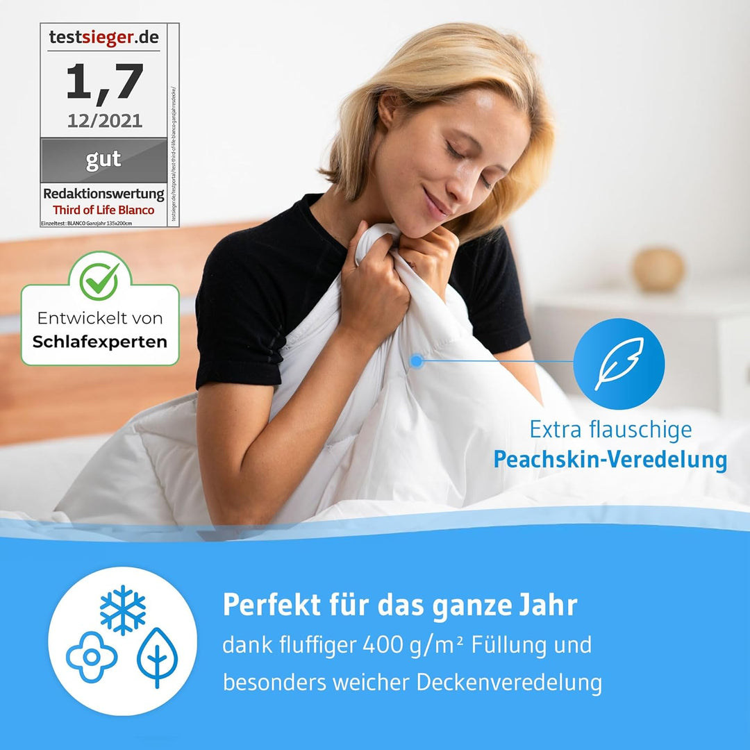 Bettdecke Blanco, Testsieger 2021, Weiche Winterdecke in Allen Grössen, Stepp-Decke mit Feuchtigkeit