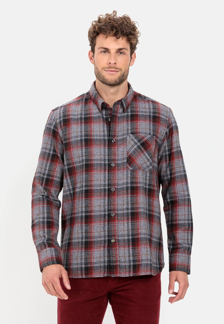 camel active Herren Flanell Karohemd aus Reiner Baumwolle M Asphalt, M Asphalt