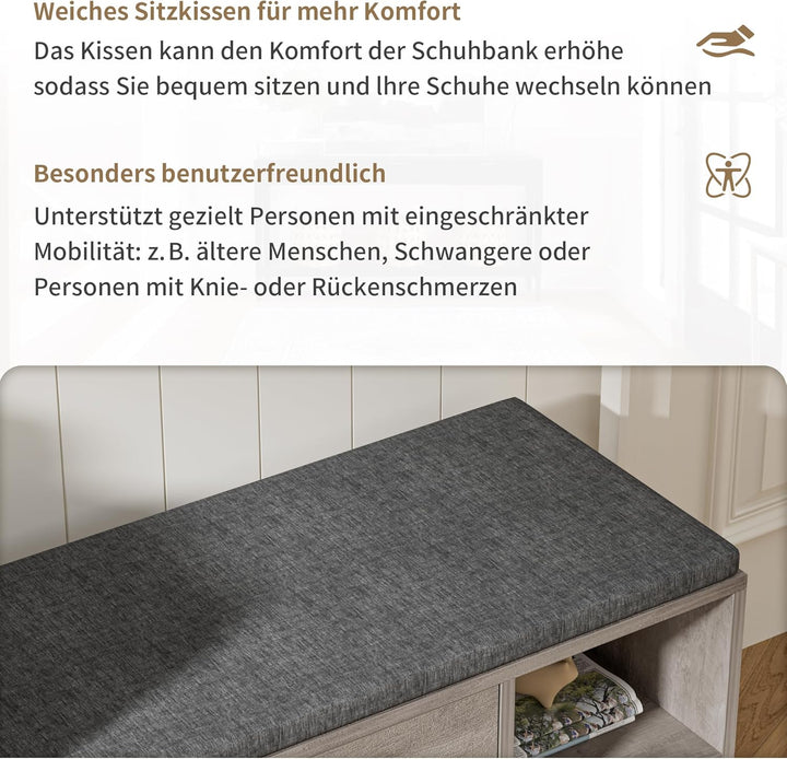 Schuhbank mit Sitzfläche, Klappfach mit Verstellbarer Trennwand, Höhenverstellbar, Schuhschrank mit
