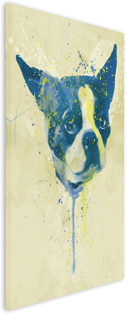French Dog Aqua 90x60cm - Splash Art Paul Sinus Wandbild auf Leinwand - Malerei, Kunstbild, Aquarell