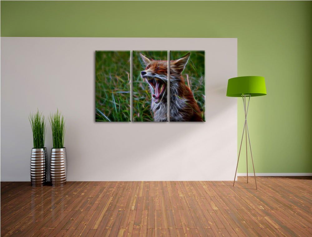 müder Fuchs auf Wildwiese NewArt 3-Teiler Leinwandbild 120x80 Bild auf Leinwand, XXL riesige Bilder