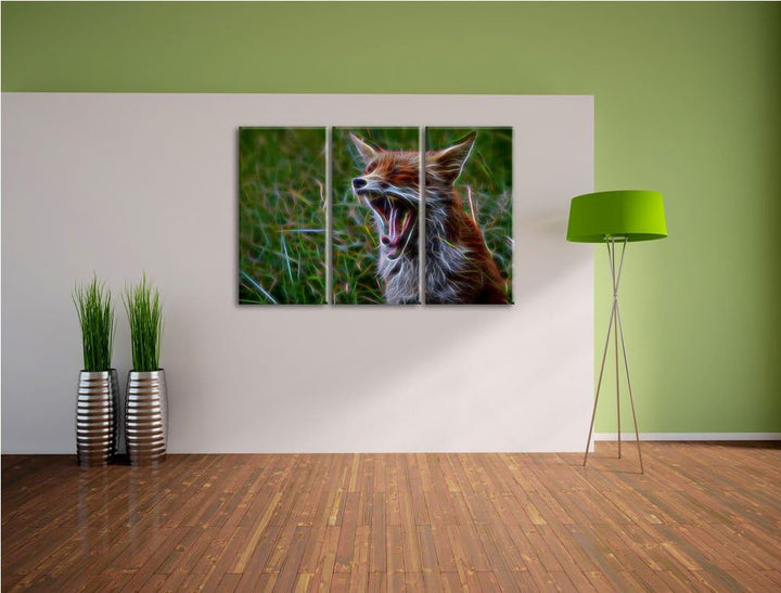müder Fuchs auf Wildwiese NewArt 3-Teiler Leinwandbild 120x80 Bild auf Leinwand, XXL riesige Bilder