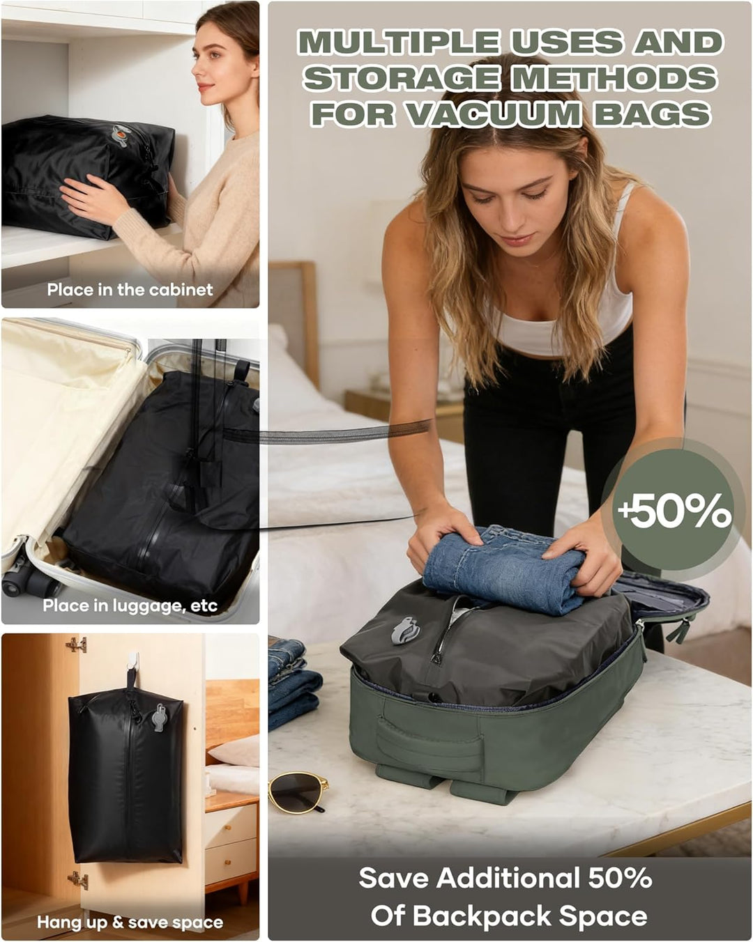SZLX Grosser Reiserucksack Damen,Vakuum Rucksack mit Pumpe Ryanair Handgepäck 40x30x20 Herren, Wizza