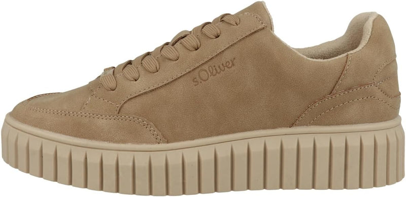 s.Oliver Damen Sneaker flach zum Schnüren Plateau 37 EU Camel, 37 EU Camel