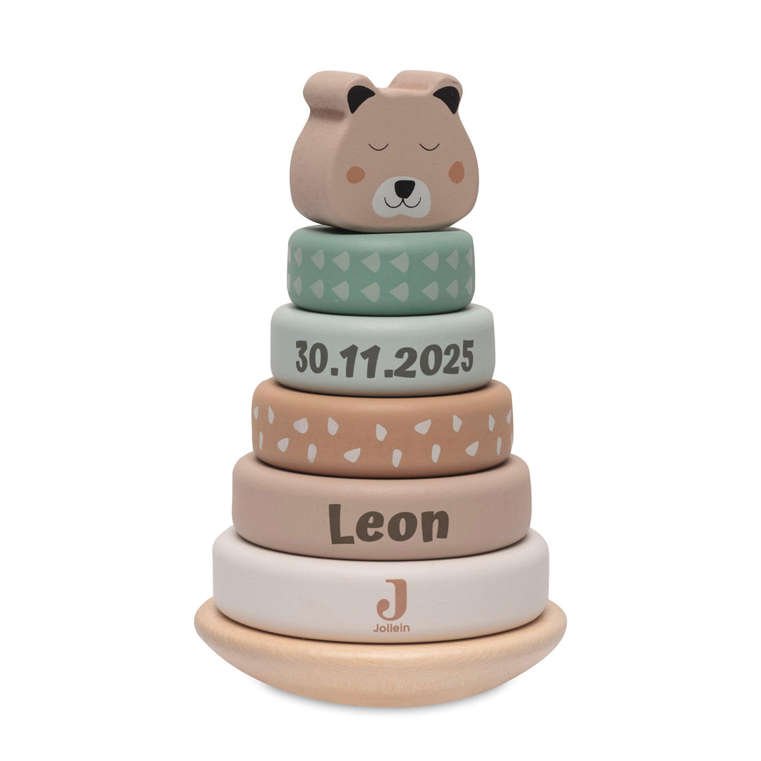 Stapelturm personalisiert mit Name & Datum – Jollein FSC Holz Baby Stapelspielzeug ab 12 Monate – Ge