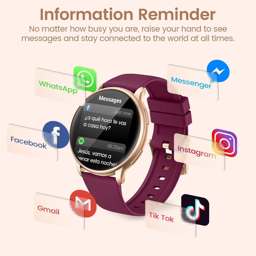 RUXINGX Smartwatch Damen mit Telefonfunktion 1.27" HD Voll Touch Screen, Armbanduhr mit SpO2 Pulsuhr