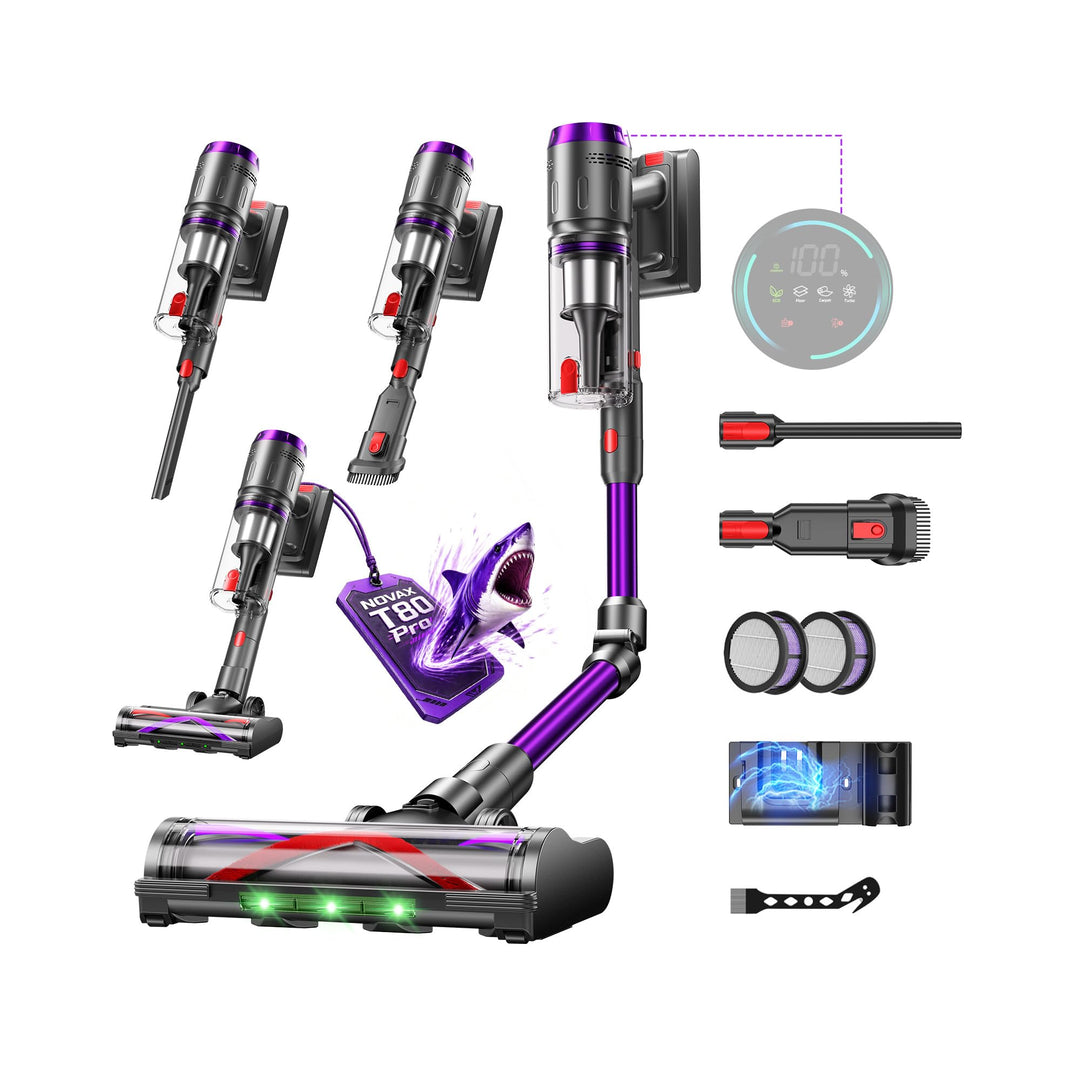Akku Staubsauger, 600W/58000Pa/75Min, Laufzeit Staubsauger Kabellos mit Smart LED Display und Ladest