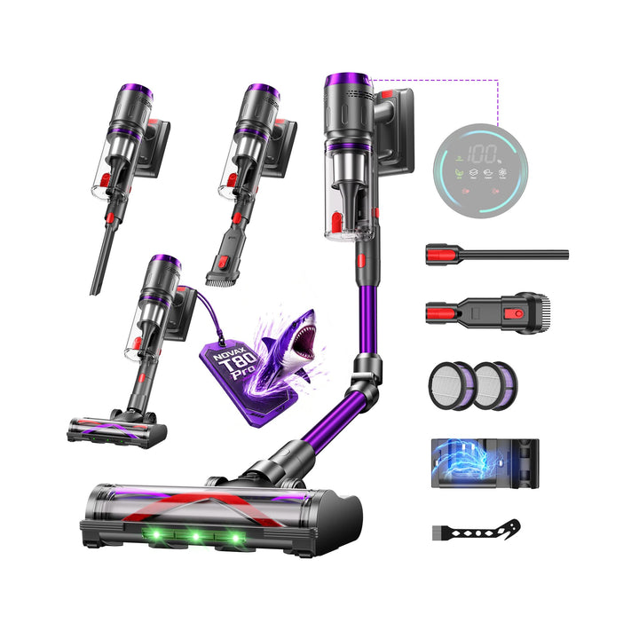 Akku Staubsauger, 600W/58000Pa/75Min, Laufzeit Staubsauger Kabellos mit Smart LED Display und Ladest