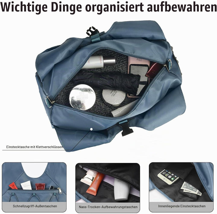 SIVENKE Sporttasche für Damen Yogatasche mit Schuhfach &amp; Nassfach Reisetasche Tragetasche für Yogama