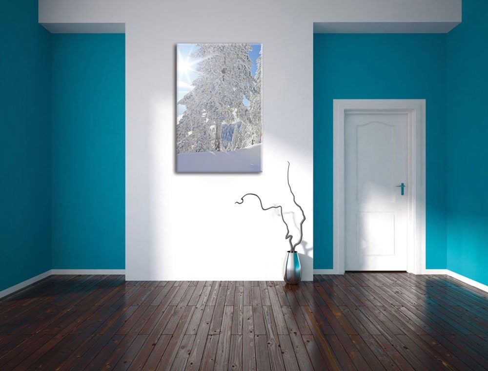 Winterlandschaft Bäume, Format: 100x70 auf Leinwand, XXL riesige Bilder fertig gerahmt mit Keilrahme