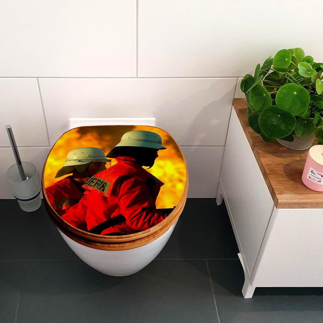 banjado® Design WC Sitz Bambus Absenkautomatik mit Motiv Feuer/Toilettendeckel mit Absenkautomatik H