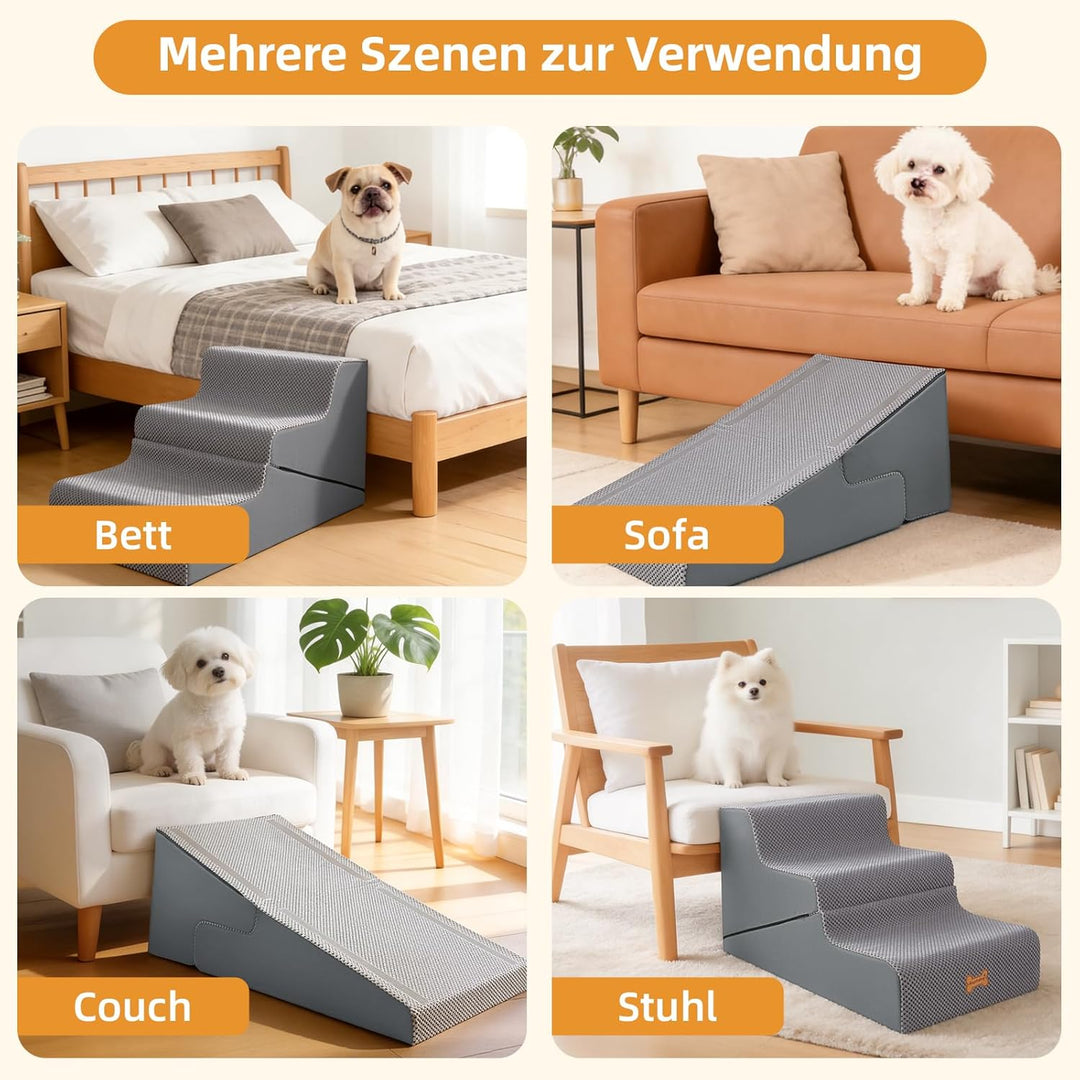 Nepfaivy Hundetreppe für Kleine Hunde 3 Stufen - 2-in-1 Hunde Treppe Hunderampe für Bett und Sofa, H