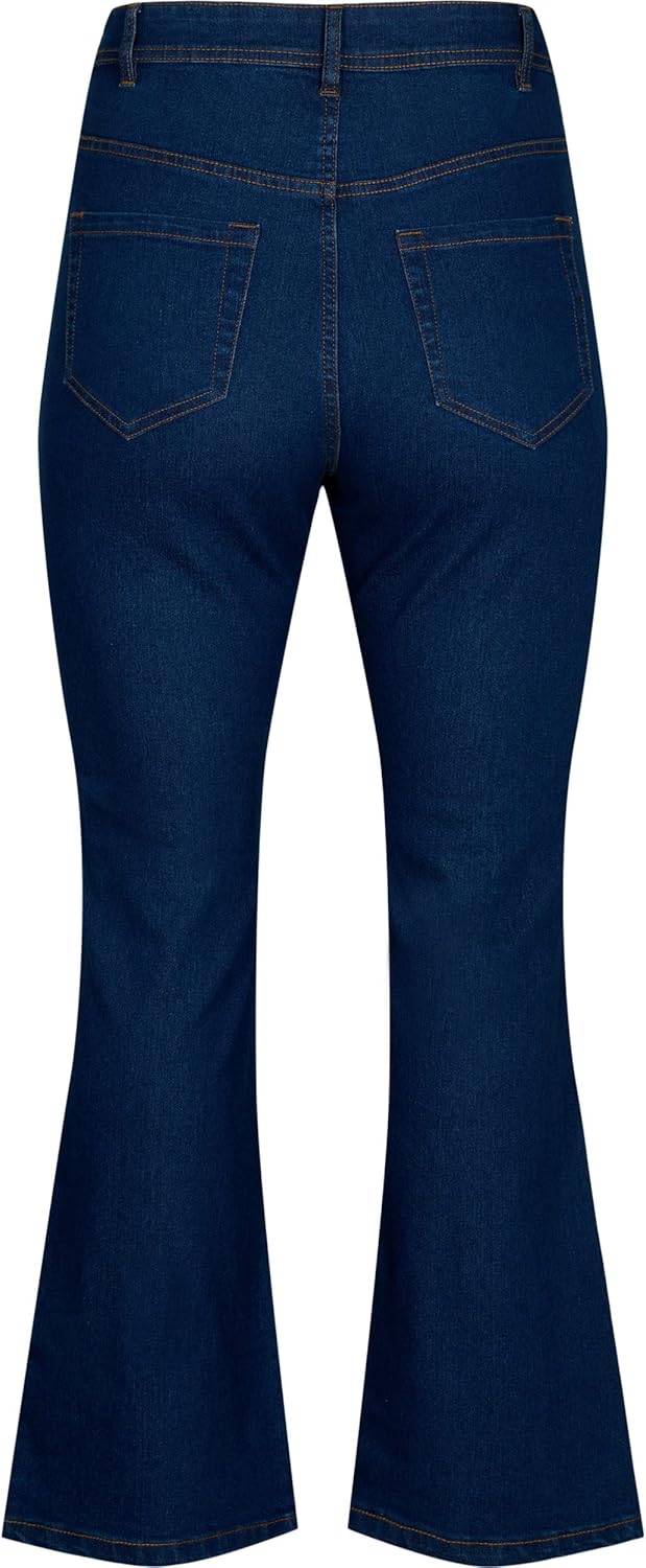 Zizzi Flash by Damen Grosse Grössen Jeans Schlag Hohe Taille Gr 42W / 32L Blue Denim, 42W / 32L Blue
