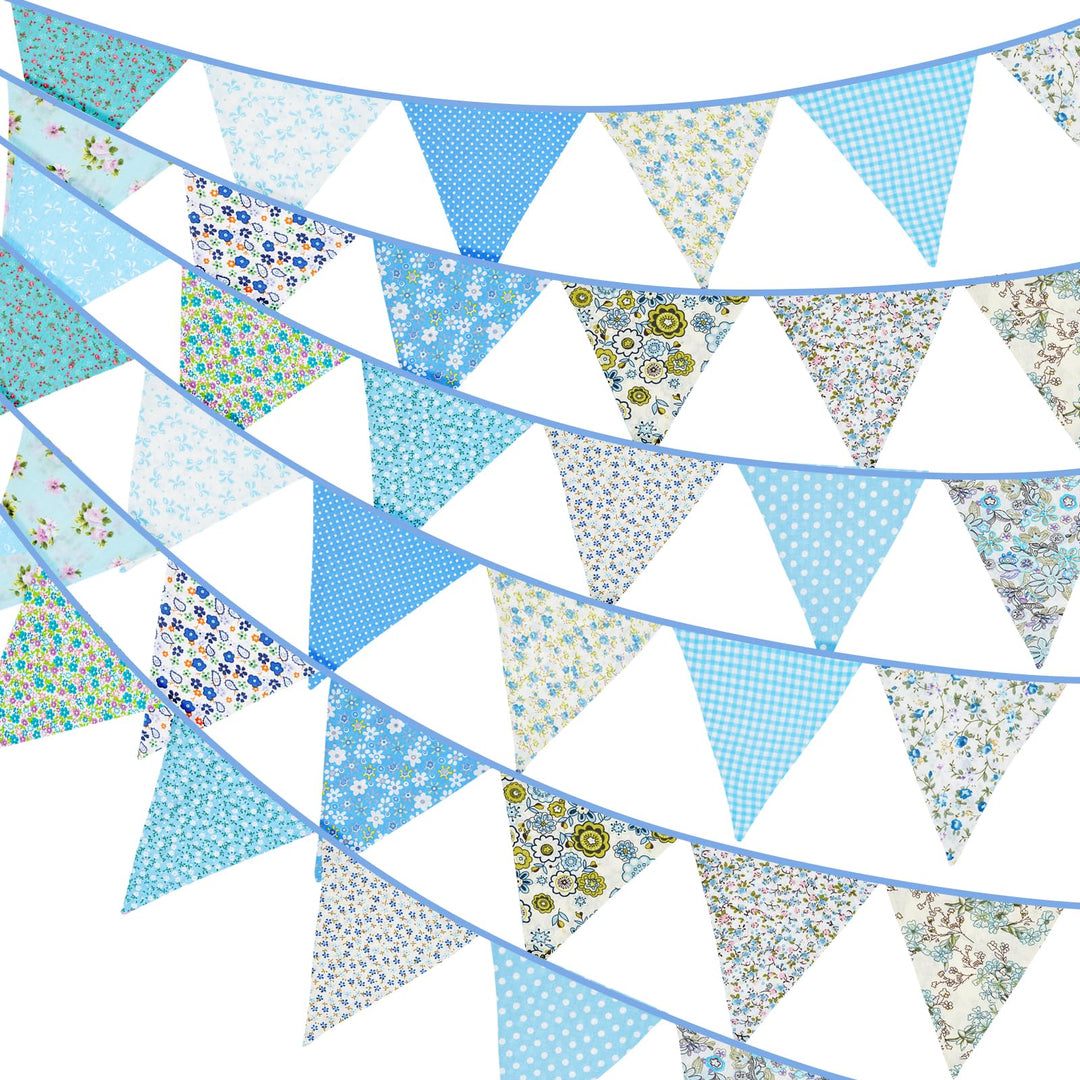 G2PLUS Süsse Beidseitig Wimpel Girlande, 10M Bunting Wimpelkette Stoff, Blau Stoffgirlande mit 36 ST