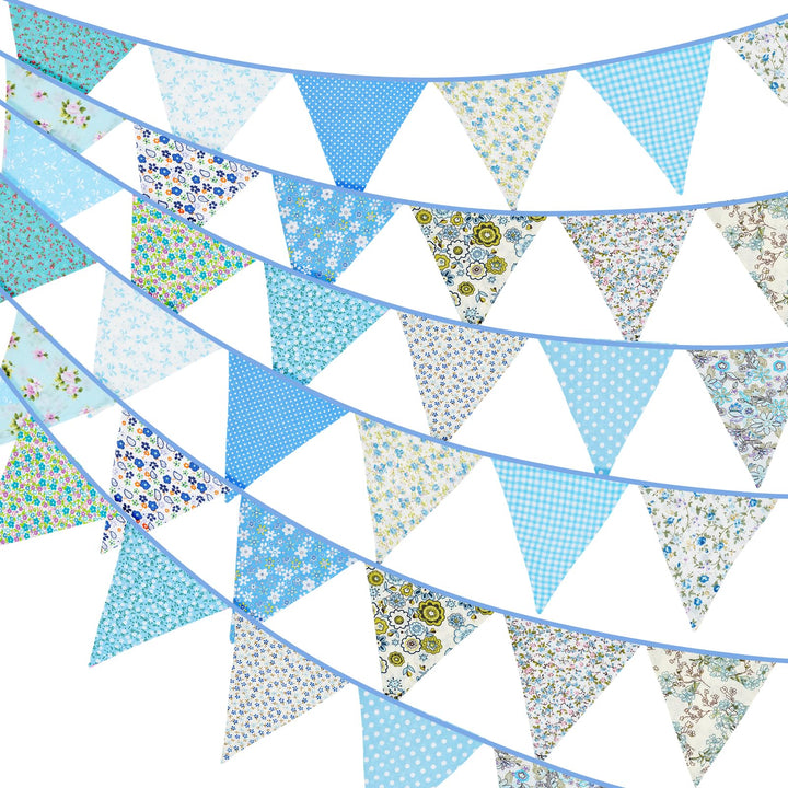 G2PLUS Süsse Beidseitig Wimpel Girlande, 10M Bunting Wimpelkette Stoff, Blau Stoffgirlande mit 36 ST