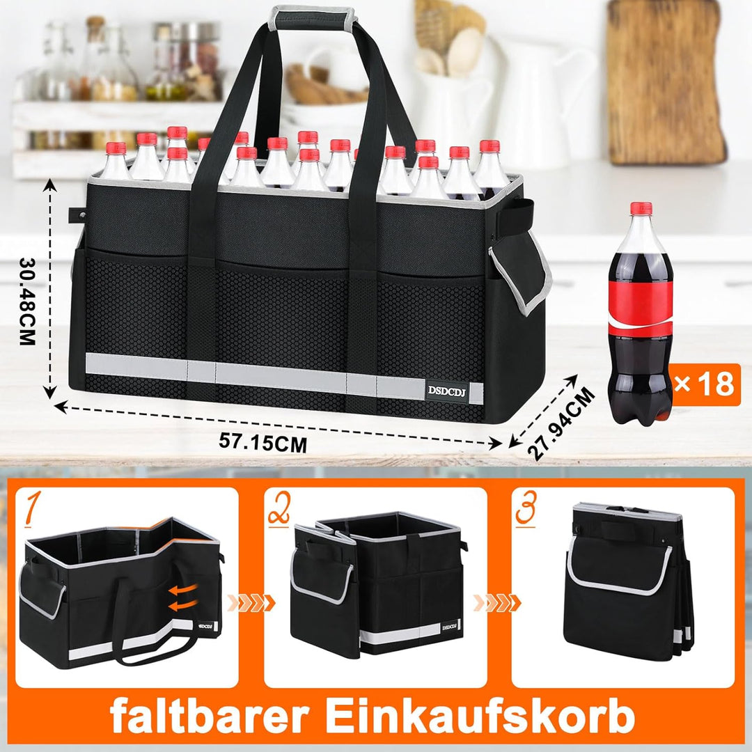 48L Einkaufskorb Faltbar mit Leuchtstreifen – Korb Einkaufen mit Verstärktem Boden – Einkaufstasche
