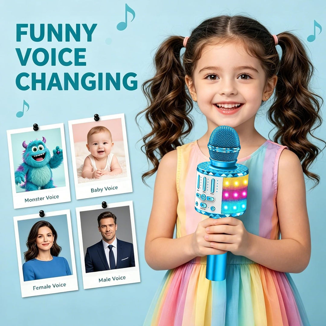Karaoke Mikrofon Kinder, Drahtloses Bluetooth Mikrofon mit LED, Geschenke Mädchen 3-12 Jahre, Tragba