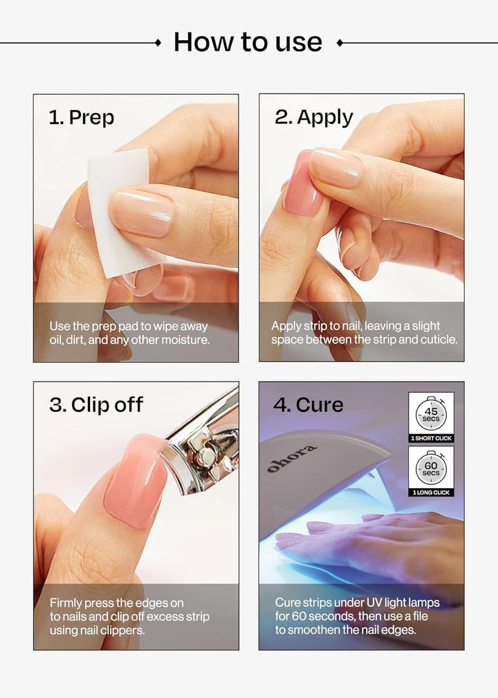 ohora Halbgehärtete Gel-Nagelstreifen von (N Basic Nails Nr. 1) – Funktioniert mit allen Lampen, Sal