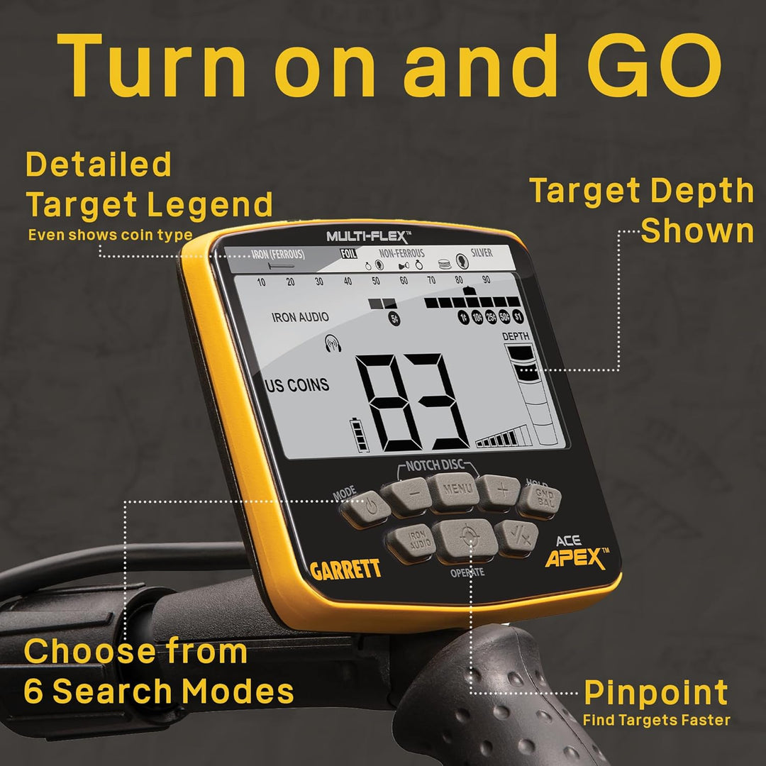 Garrett ACE APEX-Detektor mit 6 x 11 DD Viper-Suchspule, Z-Lynk-Kopfhörer, Pro-Pointer bei Z-Lynk un