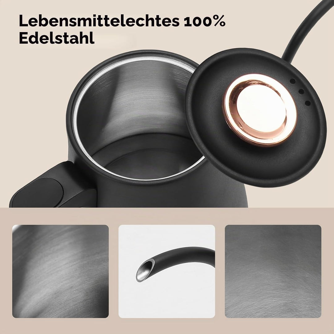 1L 8mm Schwanenhals-Trockenschutz-Wasserkocher, Temperaturregelung, Edelstahl-Wasserkocher, LCD-Disp