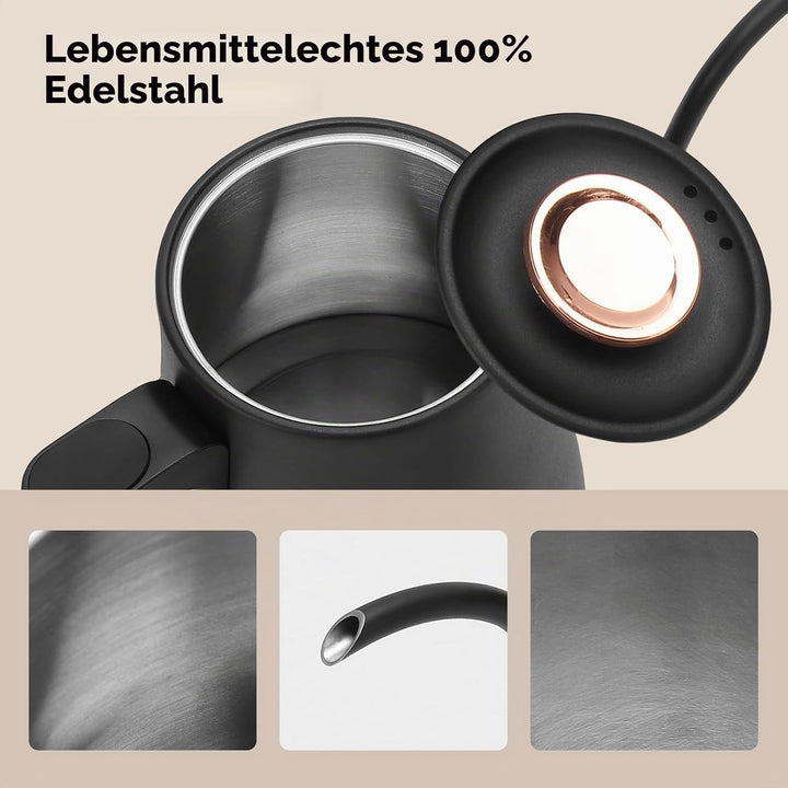 1L 8mm Schwanenhals-Trockenschutz-Wasserkocher, Temperaturregelung, Edelstahl-Wasserkocher, LCD-Disp