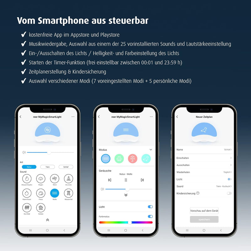 Reer MyMagicSmartLight smartes Nachtlicht, 16 Mio Farben, Musikfunktion, steuerbar über Alexa, per A
