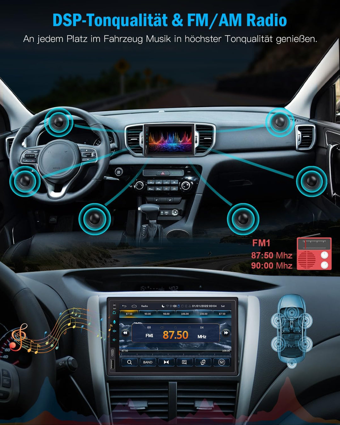 Doppel Din Radio Apple Carplay 7 Zoll 2Din Android Auto Autoradio mit HD IPS Bildschirm, Doppeldin C