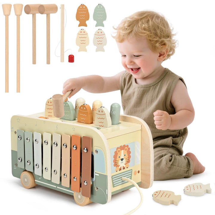 Vanplay Montessori Spielzeug ab 1 Jahr, 7 in 1 Hammerspiel Angelspiel Magnet Holzspielzeug Motoriksp