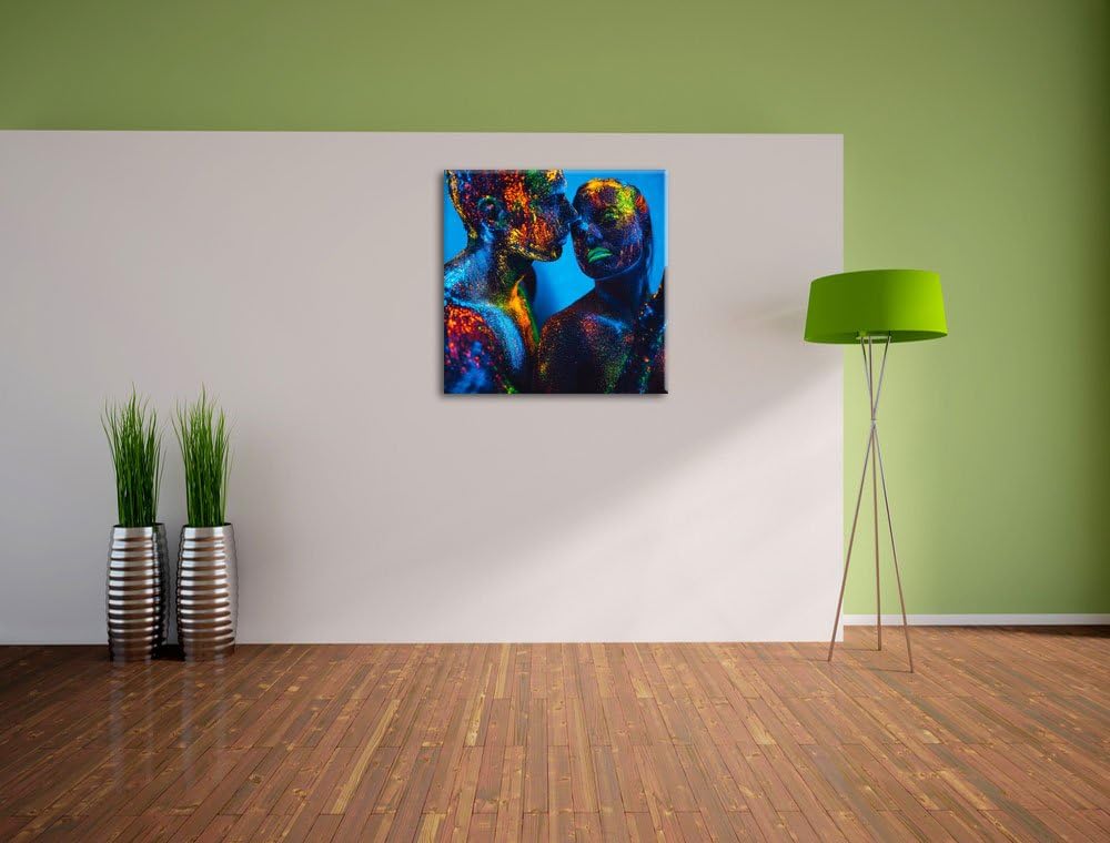 Pixxprint Menschen mit fluoreszierenden Pulver, Format: 70x70 auf Leinwand, 70x70