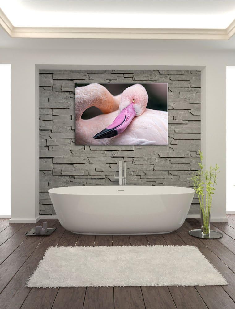 Pixxprint schöner Flamingo auf Leinwand, XXL riesige Bilder fertig gerahmt mit Keilrahmen, Kunstdruc