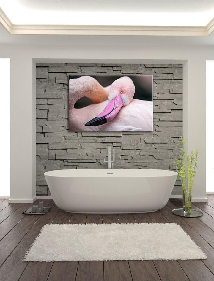 Pixxprint schöner Flamingo auf Leinwand, XXL riesige Bilder fertig gerahmt mit Keilrahmen, Kunstdruc