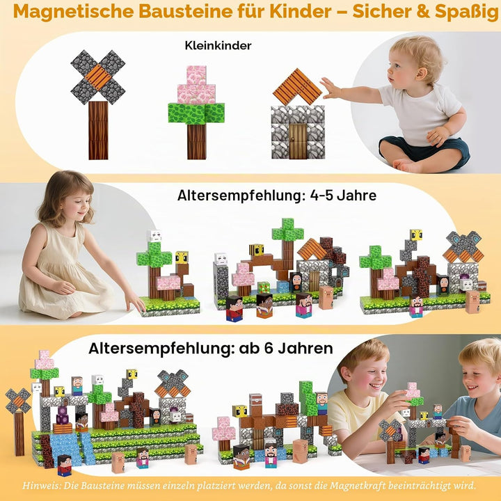 Magnetische Bausteine, Magnetbausteine mit Abenteuerwelt, Magnetfliesen für Kinder ab 3–8 Jahre, STE