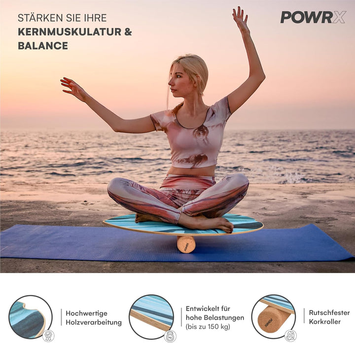 POWRX Surf Balance Board Holz/Balance Skateboard inkl. Rolle | Koordinationstraining für Surfbrett,