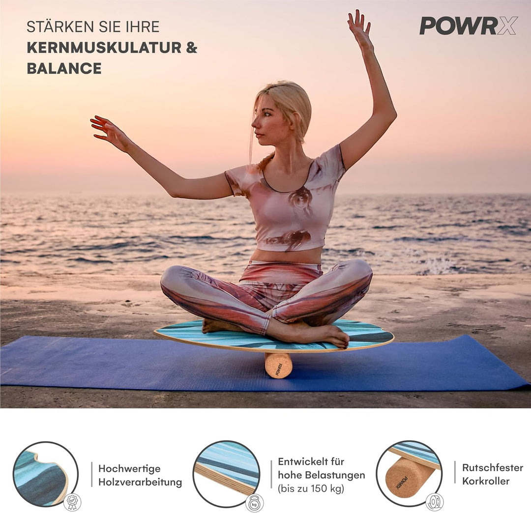 POWRX Surf Balance Board Holz/Balance Skateboard inkl. Rolle | Koordinationstraining für Surfbrett,