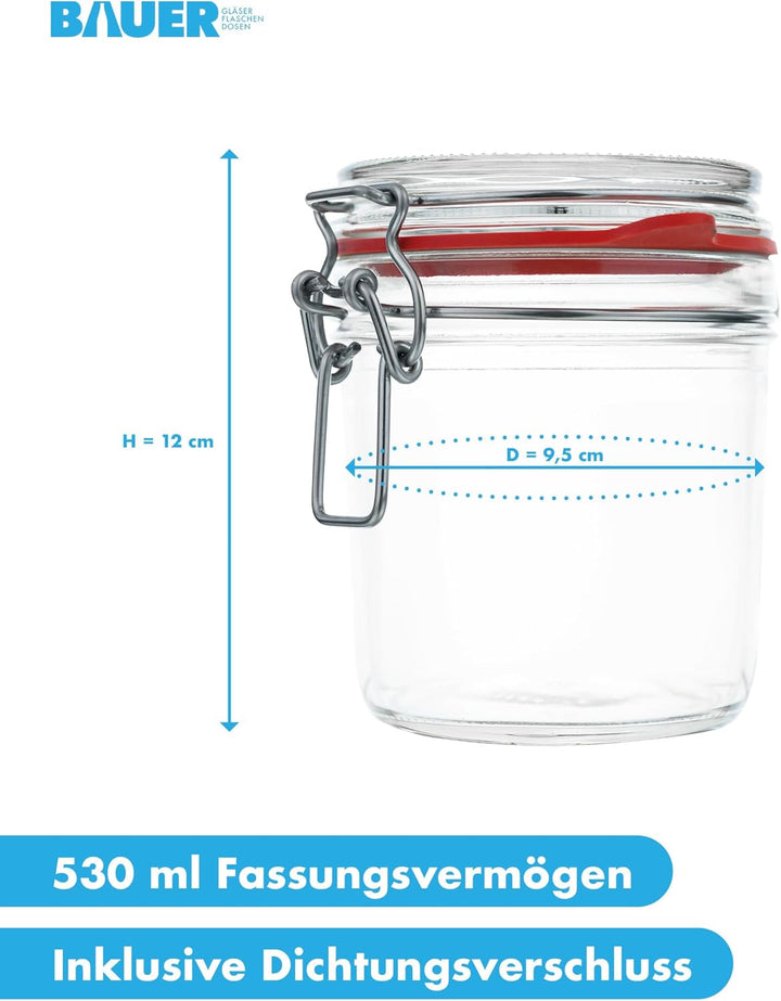 Flaschenbauer - 6er Set Drahtbügelgläser 530ml - Vorratsglas mit Dichtungsringen inkl. Etiketten, Ei