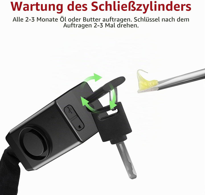 BANGTING 120CM Fahrradschloss Hohe Sicherheit mit 110dB Alarm, Kettenschloss mit 3 Schlüsseln, Anti-