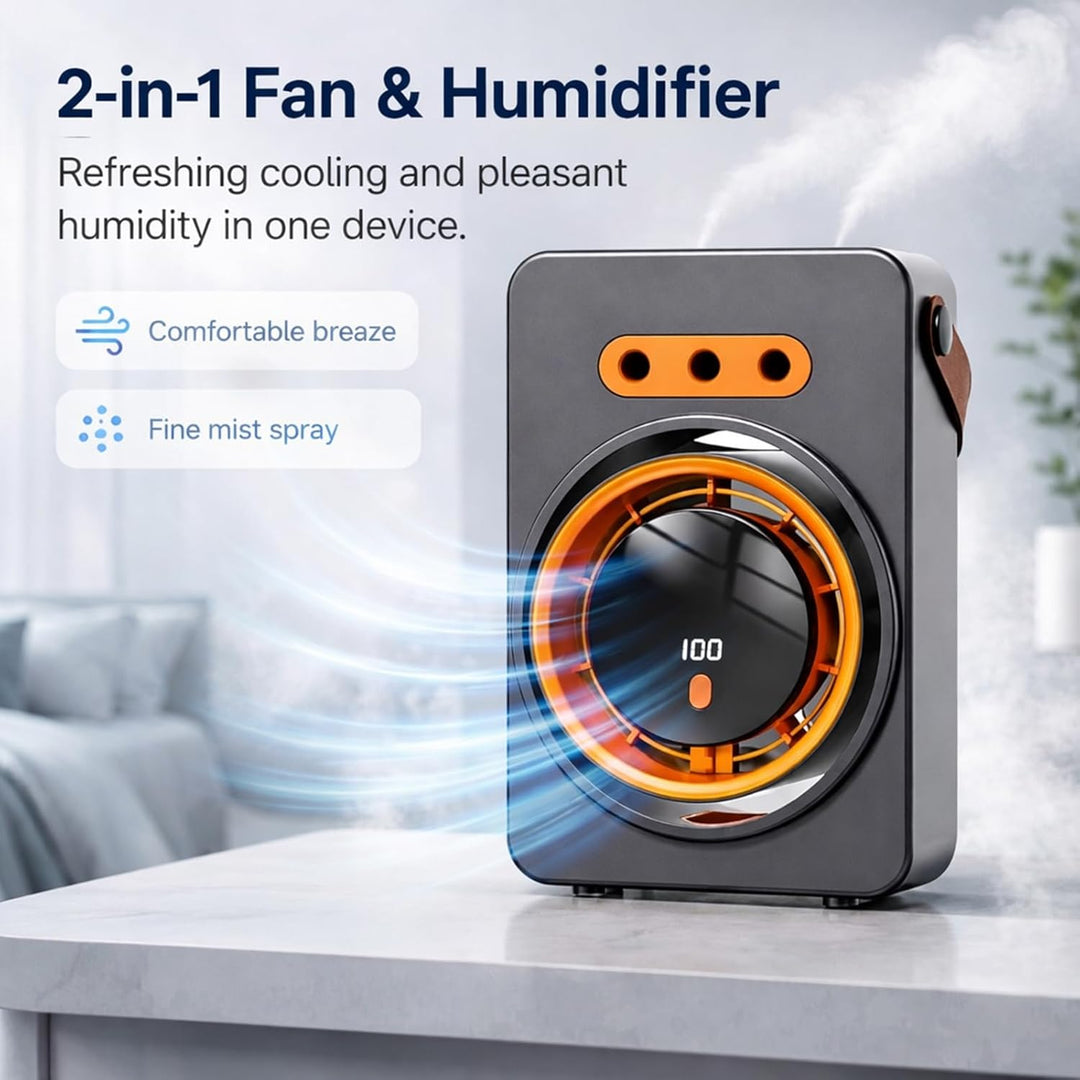 FELIXIZ Nebelventilator mit Sprühnebel &amp; Wasserkühlung, 2-in-1 Tischventilator, 5 Stufen, Lederrieme