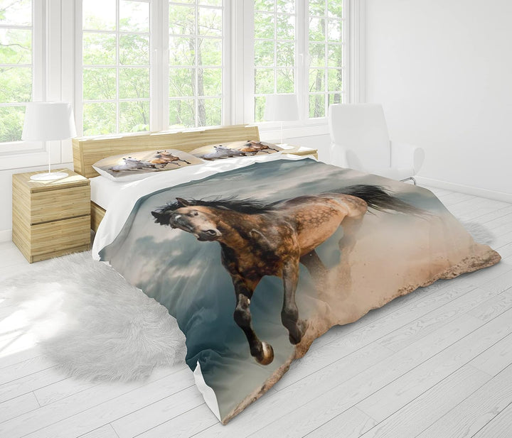 Bettwäsche-Set für Pferde 3D-Druck,Kinder Bettwäsche Set Tier Pferde Motiv Mikrofaser Bettbezug Set