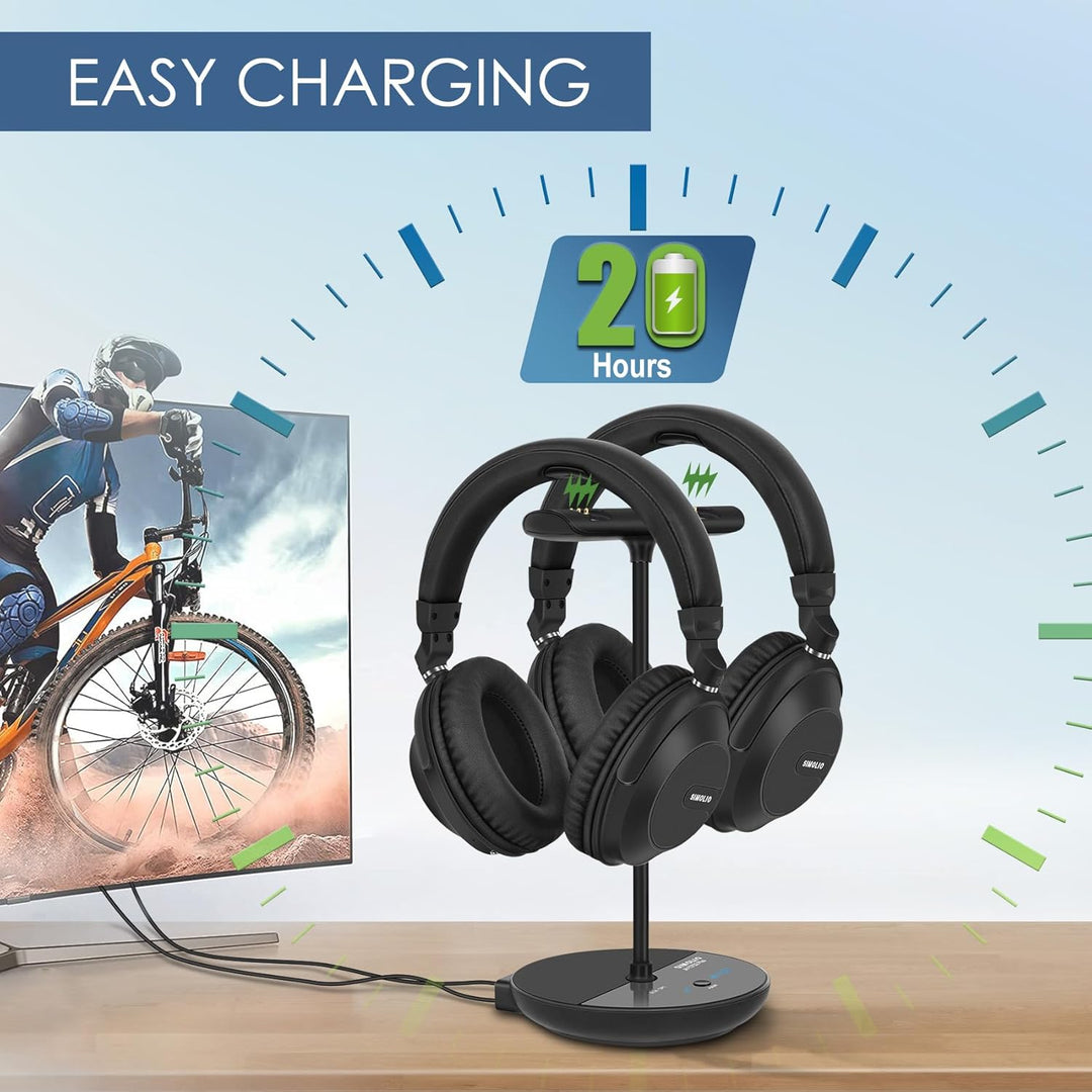 SIMOLIO Duo Kabelloser TV Kopfhörer zum Fernseher, Funkkopfhörer mit Kino & Dialogmodus, Bluetooth &