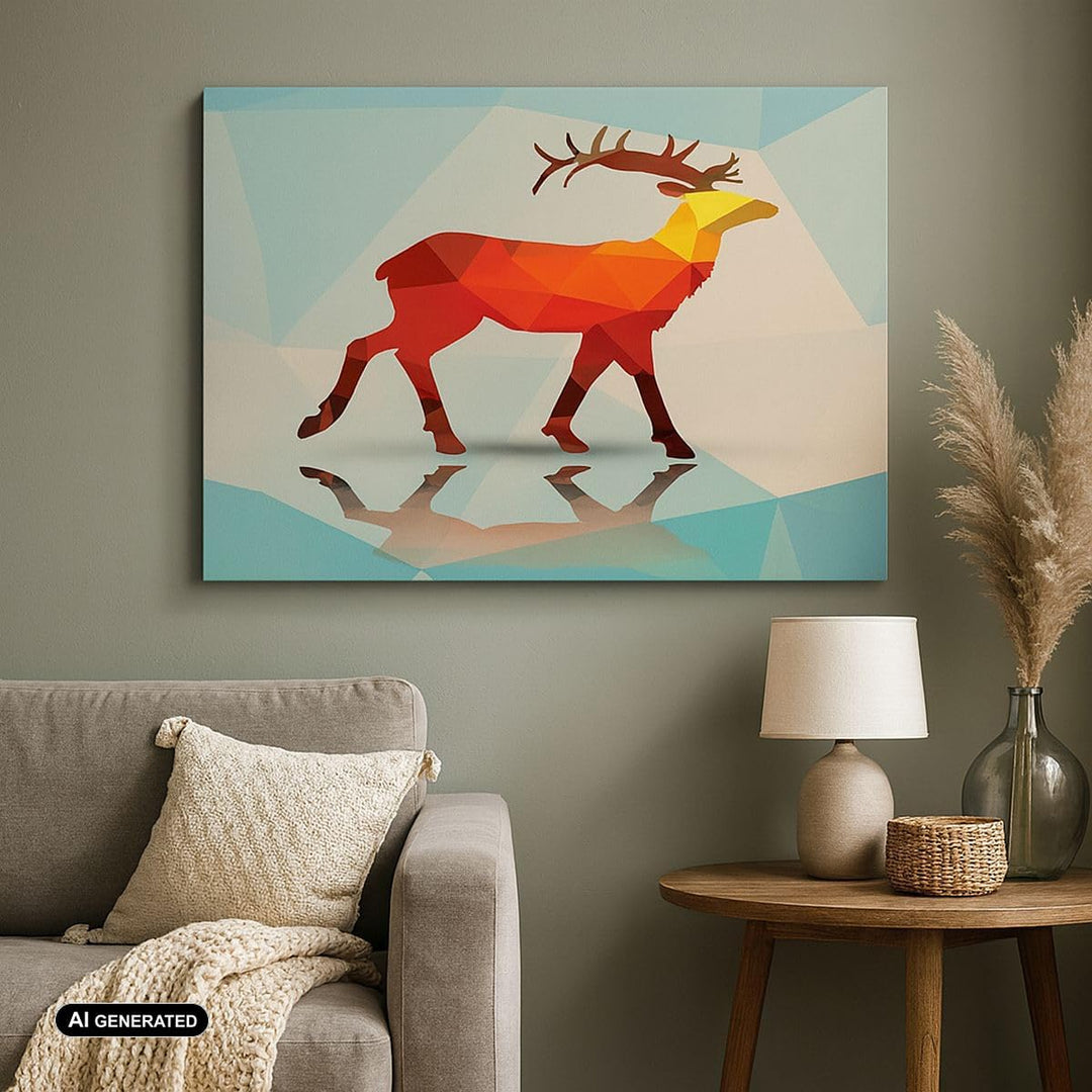 Bilder auf Leinwand 100x70cm Leinwandbild Hirsch Illustration modern Grafik Gross Wanddeko Bild Schl