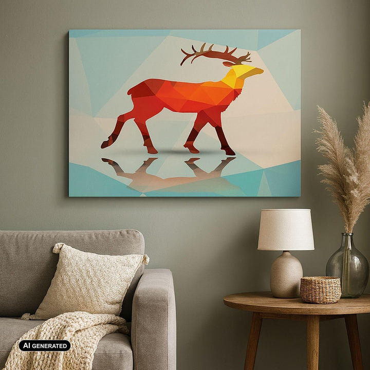 Bilder auf Leinwand 100x70cm Leinwandbild Hirsch Illustration modern Grafik Gross Wanddeko Bild Schl