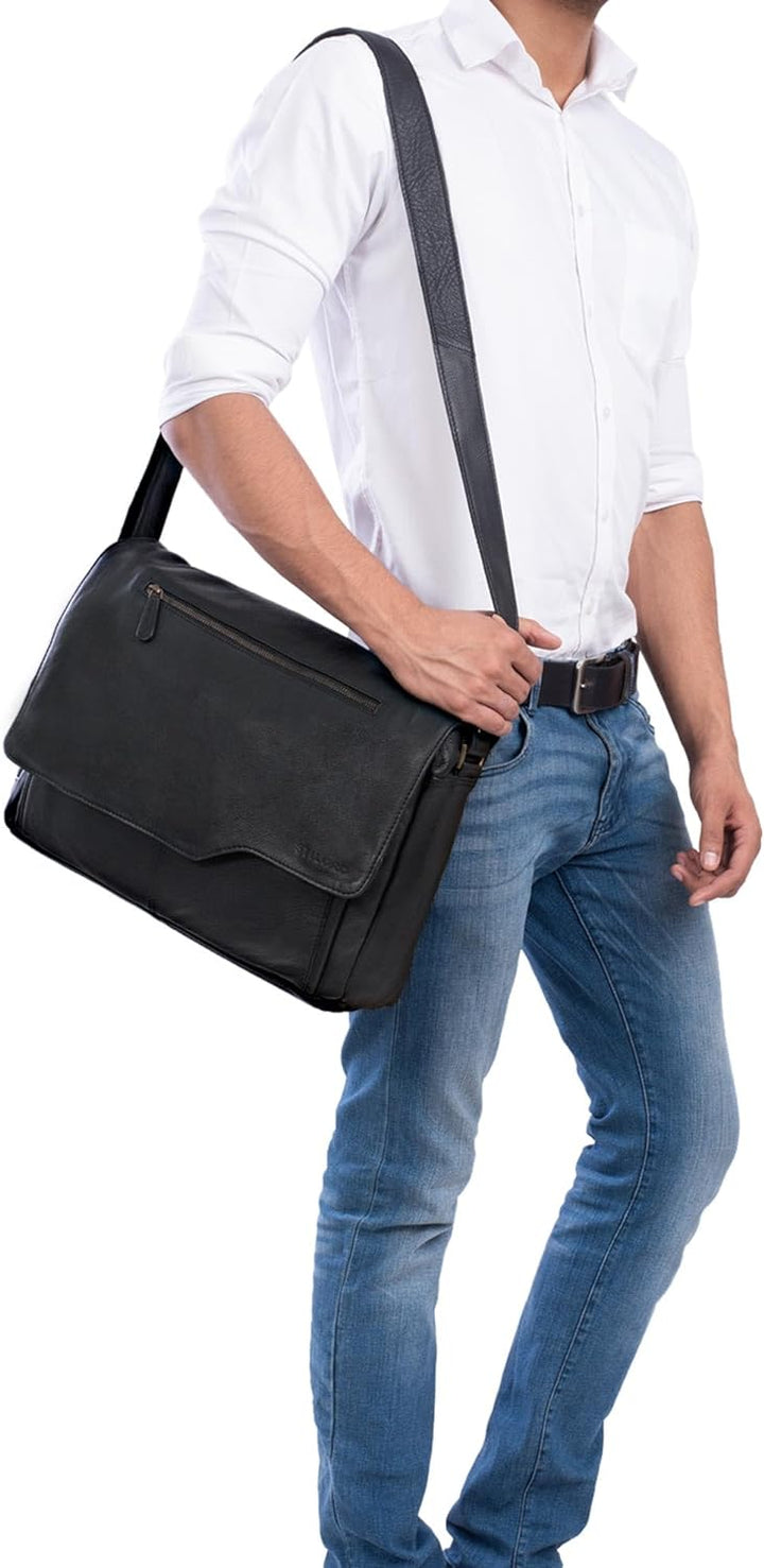 STILORD 'Marvin' Ledertasche Umhängetasche Modernes Vintage Design 15.6 Zoll Laptoptasche grosse Uni