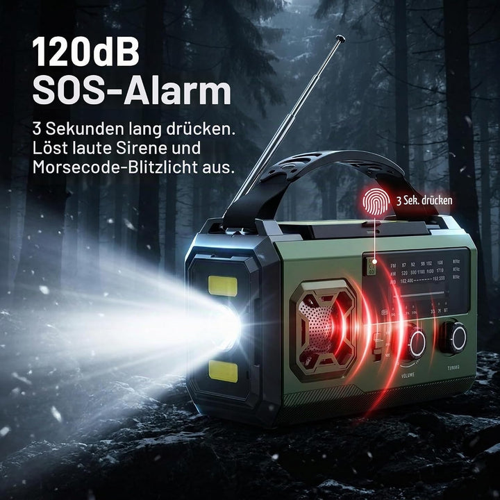 27000mAh Kurbelradio Notfallradio mit Solar &amp; Powerbank: AM/FM Solarradio, Handkurbel, SOS, Taschenl