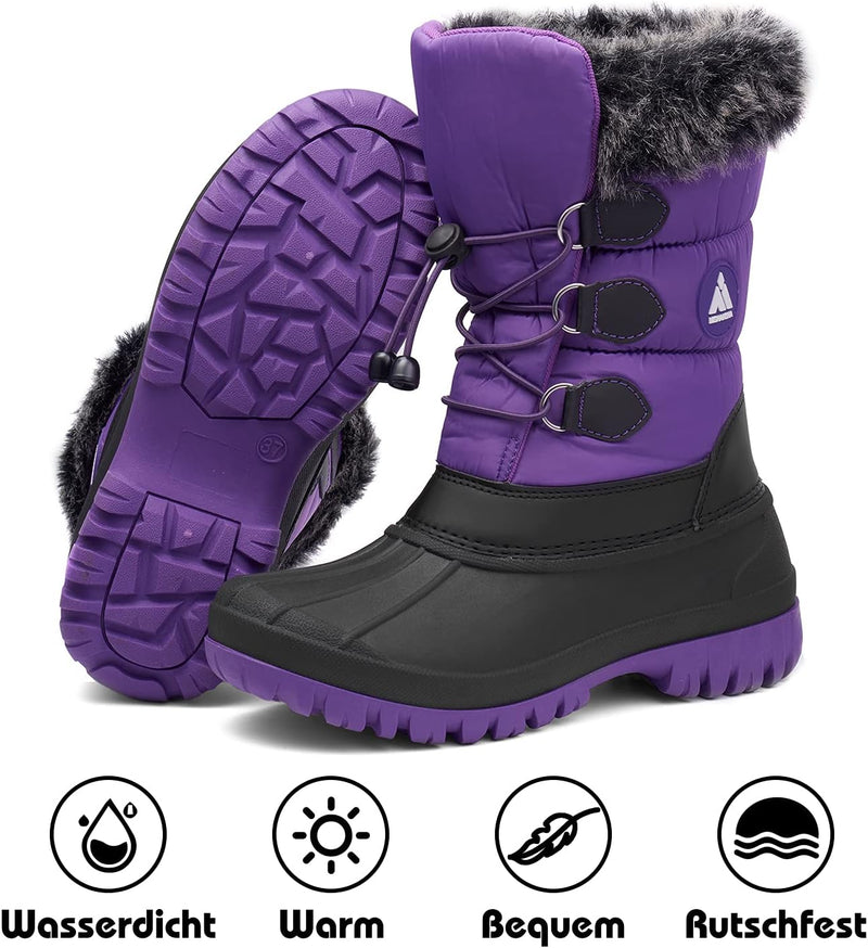 Mishansha Kinder Winterstiefel Gefüttert Wasserdichte Rutschfest Schneestiefel für Mädchen Jungen, G