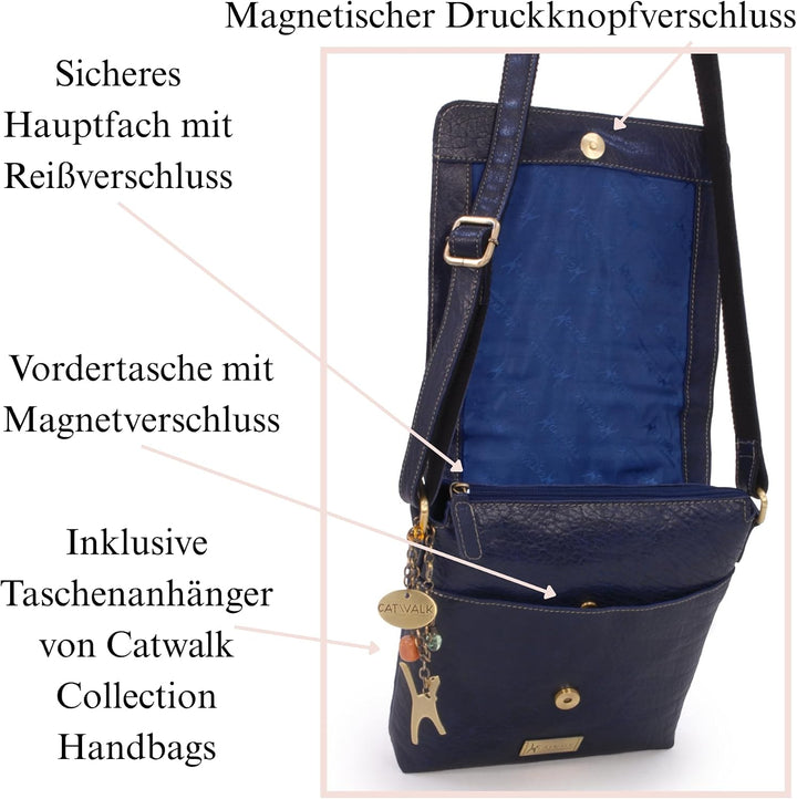 Catwalk Collection Handbags - Leder Umhängetasche Damen - Crossbody Bag/Messenger Bag Mittelgross -