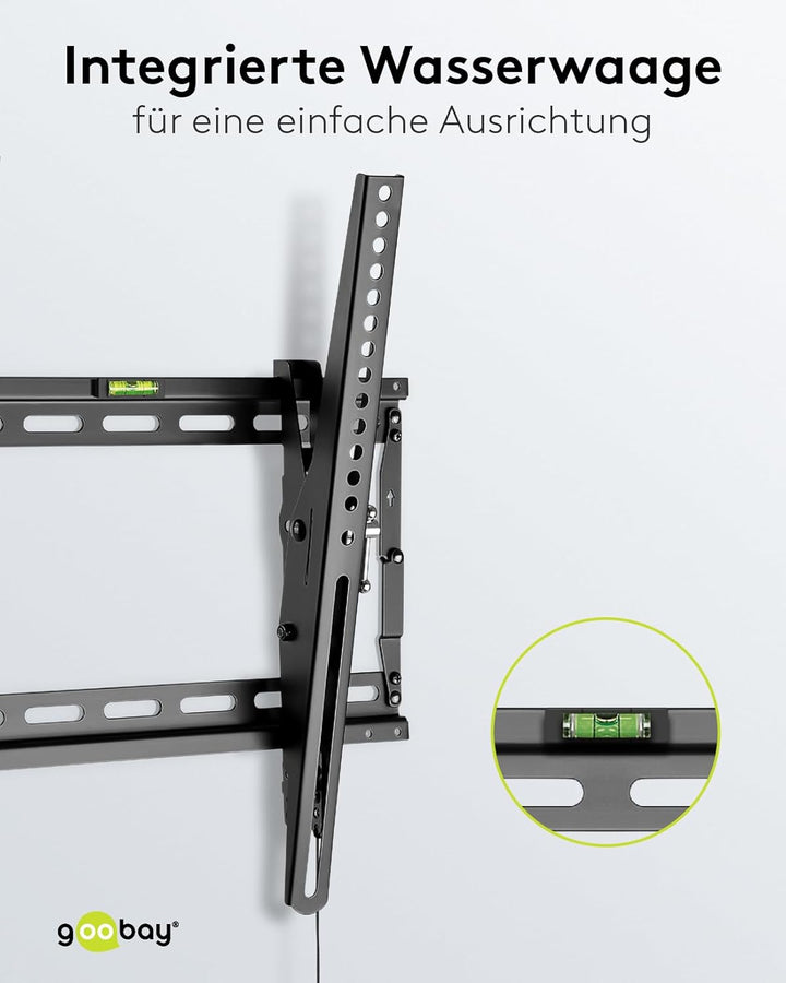 goobay TV-Wandhalterung neigbar 32–55 Zoll, VESA 400x400, bis 70 kg, Click-System – Pro TILT M – 499