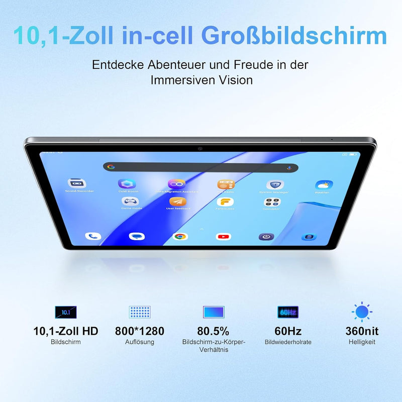 Blackview Android 13 Tablet 10 Zoll Tab 10 WiFi, 16(8+8) GB RAM + 256GB ROM + 2TB Erweiterung, Octa-