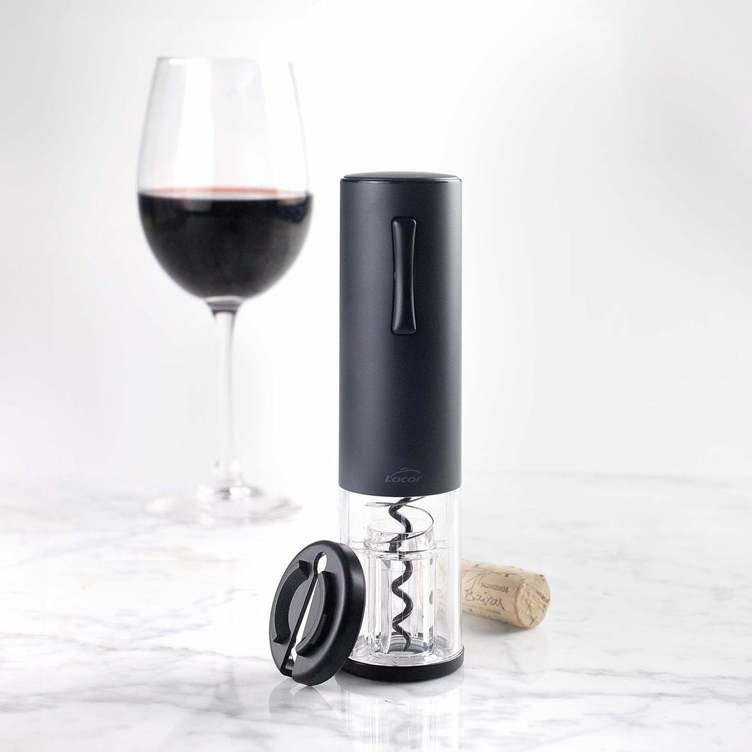 Lacor - 63057 - Elektrischer Korkenzieher Black Luxe aus Edelstahl, automatischer Weinöffner, elegan