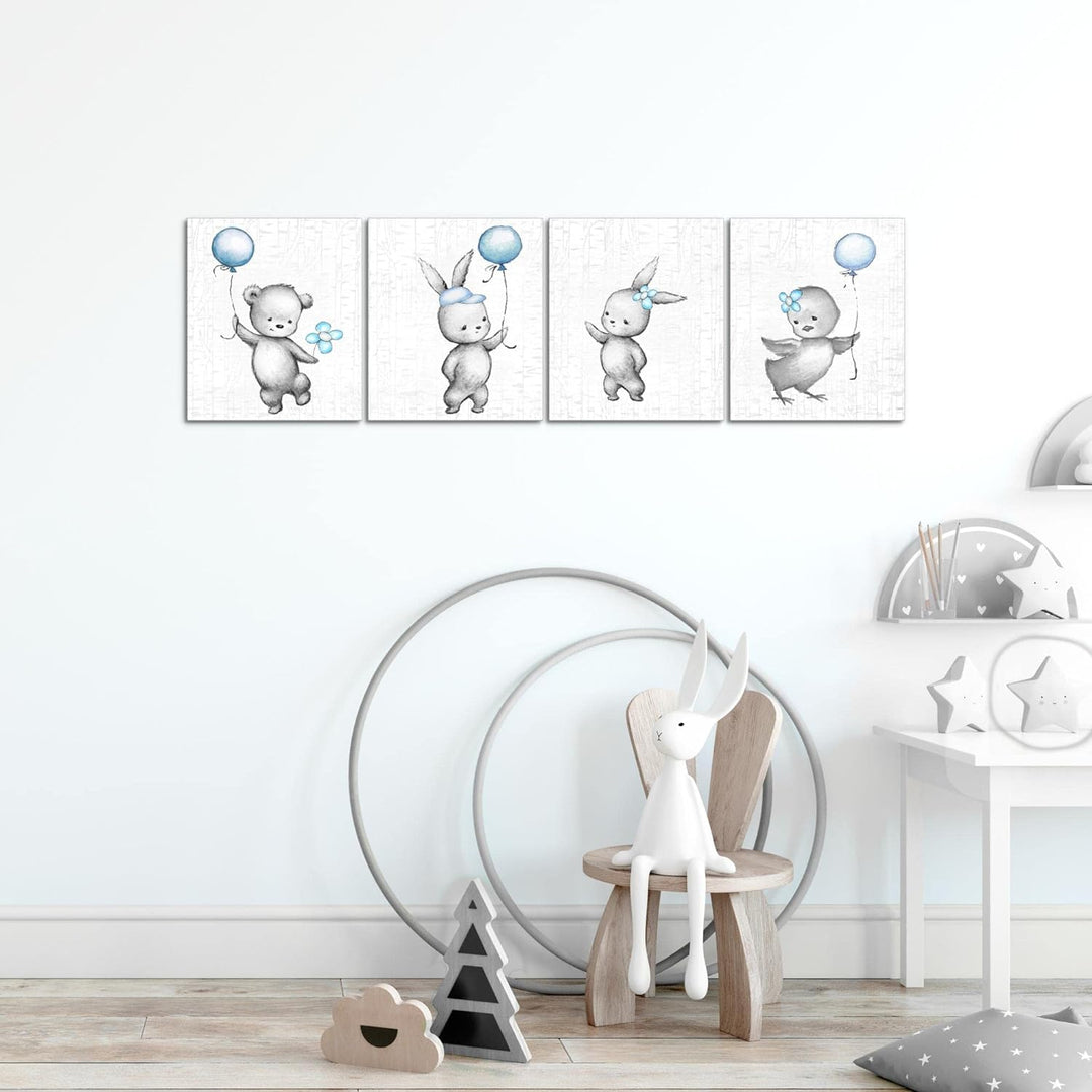 Runa Art Bilder Set 4 Teilig Kinderzimmer Tiere Wandbilder XXL Babyzimmer Spielzimmer 160 x 50 cm Bl